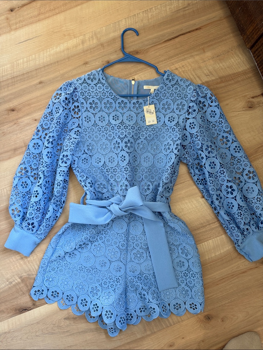 Make Blue Lace Romper with Waist Tie New With Tag